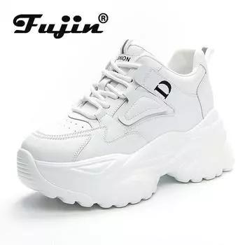 Fujin/Новинка 7 см из натуральной кожи, женские летние дышащие кроссовки на танкетке на массивном каблуке, осенне-весенние модные туфли на полой подошве 33