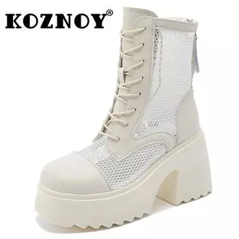 Fujin/Новые дышащие мотоциклетные ботильоны с воздушной сеткой 10 см, обувь из натуральной кожи, модные сандалии, летние женские женские ботинки на полой подошве 34 чёрный