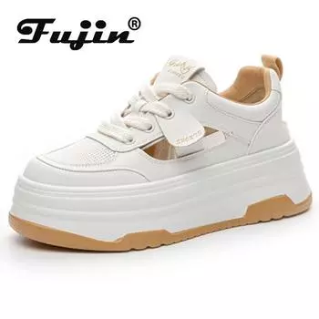 Fujin/Новые массивные кроссовки из синтетической кожи на платформе с воздушной сеткой, 6 см, на вулканизированной танкетке, дышащая летняя модная обувь 33 белый