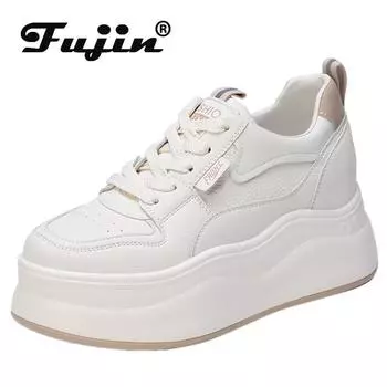 Fujin 7 см новые женские ботильоны из натуральной кожи на платформе и танкетке, весна-осень, массивные ботильоны из микрофибры 35