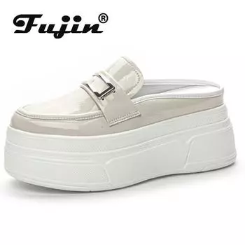Fujin повседневные туфли-лодочки из лакированной синтетической кожи на платформе и танкетке 8,5 см, брендовые летние тапочки на массивном каблуке, модные сандалии, обувь
