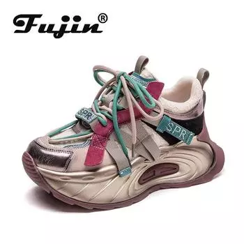 Fujin/разноцветные модные летне-весенние ботильоны на плоской подошве, женские кроссовки из сетчатой кожи из свиной кожи, удобные кроссовки на массивном каблуке 34 фиолетовый