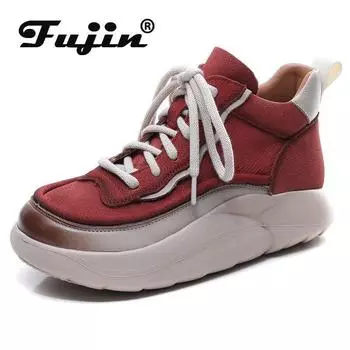 Fujin/Женская удобная весенняя обувь 3 см, ботильоны из коровьей замши из натуральной кожи, осенние дышащие эргономичные этнические мягкие лоферы на плоской подошве 35 коричневый