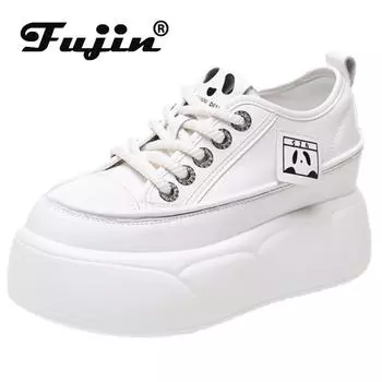 Fujin Женские ботильоны на высоком каблуке из микрофибры на платформе 7,5 см, весенние массивные кроссовки, осенняя вулканизированная обувь