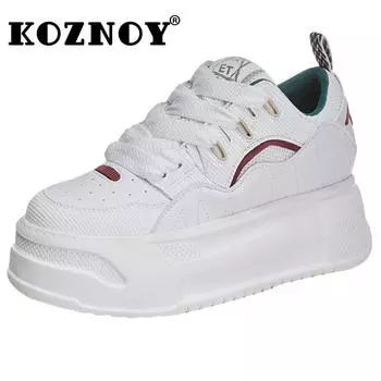 Fujin Женские сандалии из синтетической сетчатой кожи на скрытом каблуке 8 см, летние кроссовки на танкетке, массивные кроссовки для отдыха, удобная вулканизированная обувь 34 белый