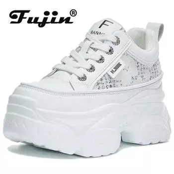 Fujin Женские сандалии из синтетической сетки на скрытом каблуке 8 см, летние кроссовки на танкетке, массивные кроссовки для отдыха, вулканизированные