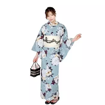 Fuka Yukata Separate Obi Set One Size Fits Most Dahlia Blue in X14H22B104 [Fuuka] Women s Two-Part 2-Piece (Heiko Obi/Made Japan/Off White)