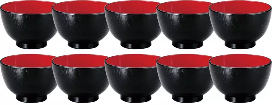 Суп мисо Fukui Craft Heat Сделано в посудомоечной машине Суп из древесного зерна Kurouchi дюймов [Коммерческий набор] Миска, устойчивая, Япония, безопасная, Миска, ярко-красный, 3,5 (10