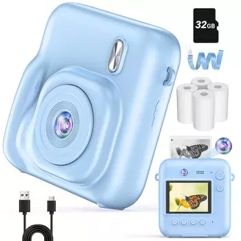 Fulealfly Instant Digital Digital Kids Digital 48 Million Compact 16x Digital 32g Memory Car Blue Детская камера, камера, камера, камера,