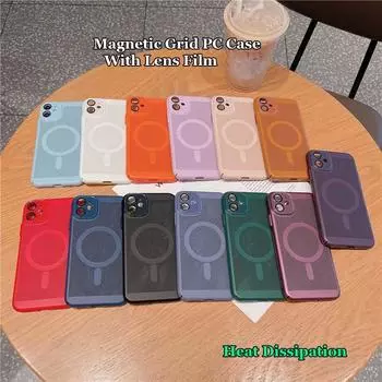 Магнитный чехол с полным покрытием для рассеивания тепла и пленкой для линз для Apple iPhone 12 11 Pro Max, сетка против отпечатков пальцев, жесткий защитный чехол для задней панели из ПК For iPhone 11 чёрный