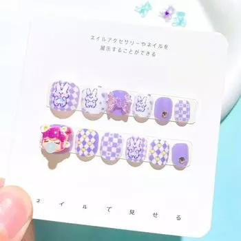 Full Cover Nail Art Tips Children False Nails Short Square Shaped Cartoon Nail Accessories Student синий
