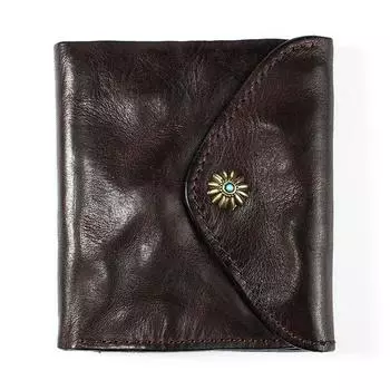 Full Cowhide Foldable Retro Handmade Female Ultra-Thin Small Wallet Dark brown