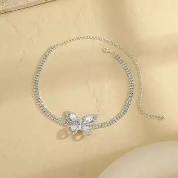 Full Diamond Butterfly Necklace in Silver Fashion Trends Women s Beautifully Jewelry Valentine s Day Birthday Gift серебряный