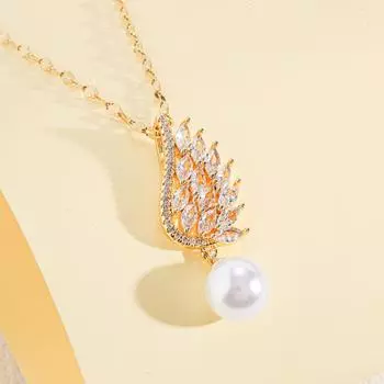 Full Diamond Feather Necklace Women S Light Luxury Simple Ol Zircon Pearl Wing Set