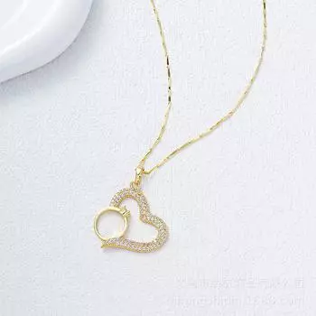 Full Diamond Love Necklace Female Simple Design Versatile Zircon Heart Ring Pendant Clavicle Chain