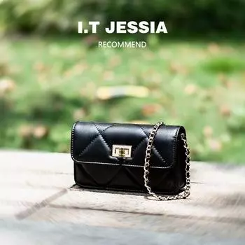 Full-Grain Sheepskin Graceful Rhombus Chain Bag Women 2025 New Versitile Fashion Mini Small Bag Advanced Texture Black