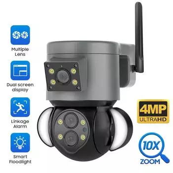 Full HD 4-мегапиксельная водонепроницаемая Wi-Fi камера безопасности с двумя объективами, беспроводная IP PTZ-камера с двумя объективами, Wi-Fi, 10-кратный оптический зум PTZ IP-камера
