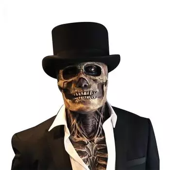 Full Head Out Skull Mask with Black Hat Skeleton Horrible Halloween Cosplay Mask
