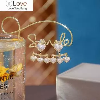 Full Inlaid Zircon Golden Heart Earrings Women Personality Fashion Unique Design Earrings Wedding Jewelry Birthday Gift