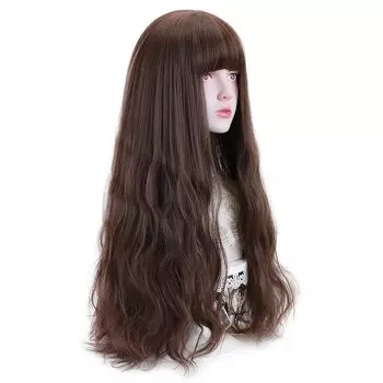 Full Long Mixed For Harajuku For Everyday Use Wig, Loose, Wave, Color, Women, Gradient, Bangs, Style, Women s Wig, Gift, (Brown) коричневый