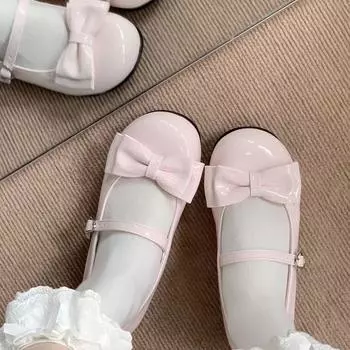 [Full payment] Sweetheart Story lolita [Heart round] Cute bow low heel round head lo shoes women 35 розовый