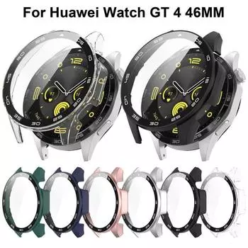 Полный защитный чехол для ПК для Huawei Watch GT 4 46 мм, защитный чехол для экрана + прозрачная пленка из закаленного стекла чёрный