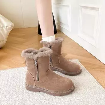 Full rabbit fur piled thickened snow boots women s winter 2024 new non-slip warm fur integrated cotton shoes women s short boots 35 чёрный