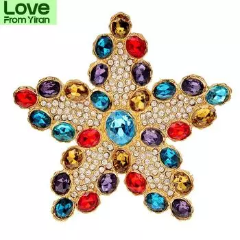 Броши в виде звезды со стразами для женщин, большие модные булавки в виде морской звезды, доступные цвета, винтажные аксессуары золотой