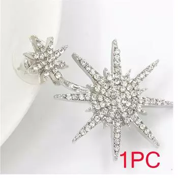 Full Rhinestones Diamond Crystal Stars Snow Hanging Punk Style Stylish Modern Luxury Stud Earring Women Jewelry ADM 1PC серебряный