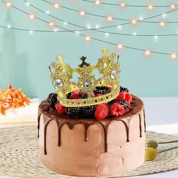 Full round cake crown decoration handmade rhinestone tiara baked dessert birthday ornaments gold crown