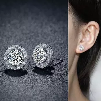 Full Round Stunning Drill Zircon Crystal Ear Studs Fashionable Ear Womens