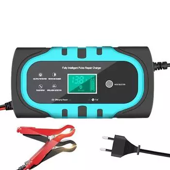Fully Automatic Battery Charger 12V 10A 180W Digital Display Battery Charger Pulse Repair For Car Motorcycle AGM GEL Wet синий