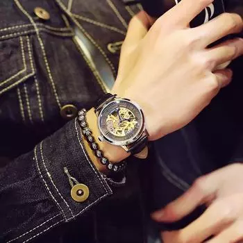 Полностью автоматические механические мужские часы Hollow Concept Trendy мужские водонепроницаемые деловые часы мужской ремень