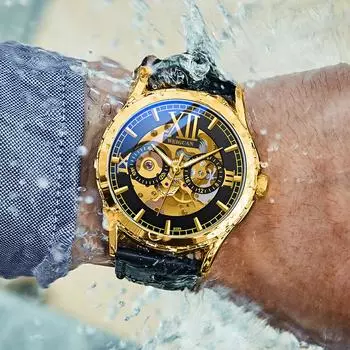 Полностью автоматические механические часы мужские полые светящиеся водонепроницаемые модные часы