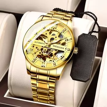 Полностью автоматические механические часы мужские полые деловые водонепроницаемые светящиеся модные