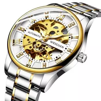Полностью автоматические механические часы мужские полые часы стальной браслет бизнес водонепроницаемые светящиеся модные новый стиль