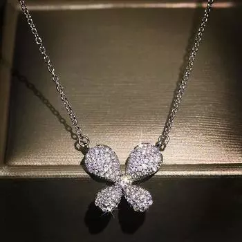 Fully Diamond Butterfly Necklace Clamps Necklace European and American Temperament Exquisite Versatile and Simple 925 silver