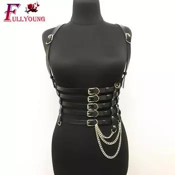 Fullyoung новый кожаный нагрудный ремень, сексуальное женское белье, БДСМ, цепочка для тела, бондаж, бюстгальтер, ремни белый