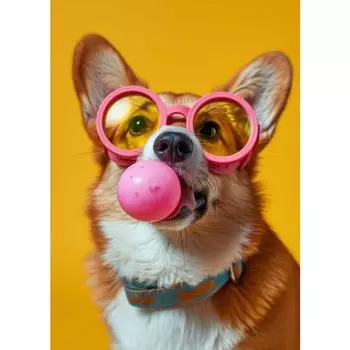 Fun And Funny Cute Dog Wearing Glasses And Blowing Bubblesr Art Poster Canvas Prints Mural Living Room Bedroom Home Decoration 21cm30cm NoFrame