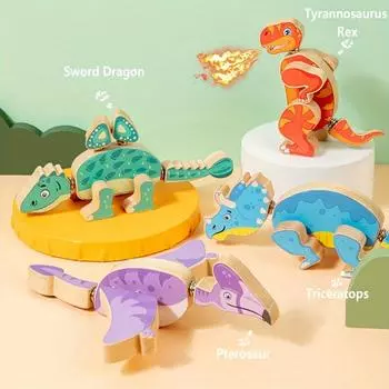 Fun and Interactive Wooden Dinosaur Building Blocks Toy,Detachable DIY Building Blocks for Ages 6/12, Multiplayer Play, Hand-Eye Coordination Skills DIY Dinosaur Assembly