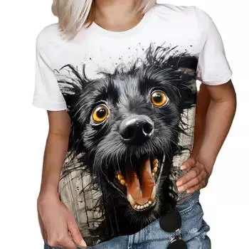 Fun Animal Pattern Women s 3D T-shirt Casual Short Sleeved Top Clothing Women s Summer T-shirts S