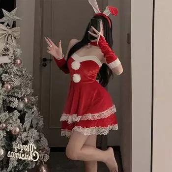 Веселый Осенне-Зимний Сексуальный Рождественский Наряд Милый Плюшевый Кролик Подтяжки Сексуальное Нижнее Белье Стройнящий Комплект Униформы 6219 M
