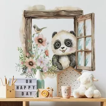 Fun-b54 Ложное окно Панда Детская комната Детский сад Домашний фон Ландшафтный дизайн Наклейка на стену 30*60CM*2PCS/fun-b54