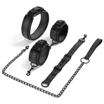 Fun Backcuffs Three-piece Fun Supplies Set Sex Aids Binding Handcuffs Neck Bondage Props