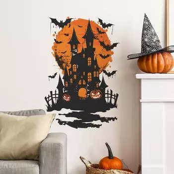 Fun-c32 Хэллоуин Черный Замок Летучая мышь Спальня Гостиная Стена Фон Украшения Наклейка На Стену 30*90CM*2PCS/fun-c32