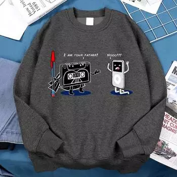 Веселая кассета Я твой отец Одежда Мужские толстовки Модная флисовая одежда Повседневная оверсайз худи Свободные пуловеры и одежда с длинными рукавами мужская S чёрный