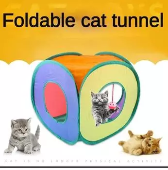 Fun Cat Rainbow Tunnel Inside Foldable Cube Cat Tent Kitten Toy Small Dog Playing Training Tent House Interesting Pet Tunnel Toy