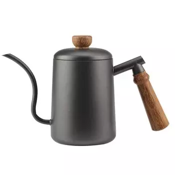FUN COFFEE Кофейник с открытым огнем, 550 мл, капельница с деревянной ручкой и крышкой, нержавеющая сталь, черный цвет (ко-0024)