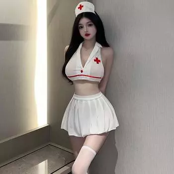 Веселый Милый Сексуальный Перспективный Вырез Медсестра Униформа Раздельный Косплей Сценическая Одежда average size [80-120] catties