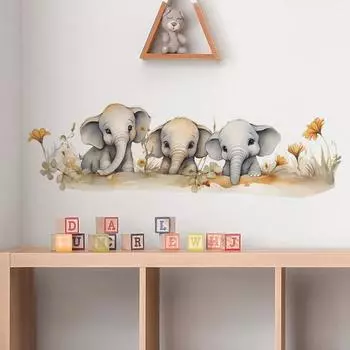 Fun-d1 Мультяшный слон Семья из трех детей Спальня Детский сад Настенные украшения Наклейки на стену 30*90CM/fun-d1